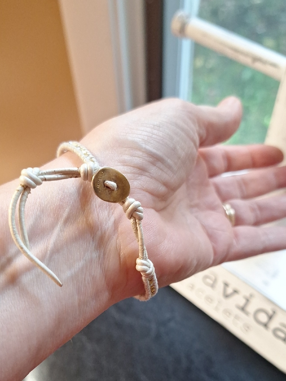 CHAN LUU Signed Beige & Gold Bar Wrap style Adjustable Bracelet Minimalist Boho - Picture 12 of 12